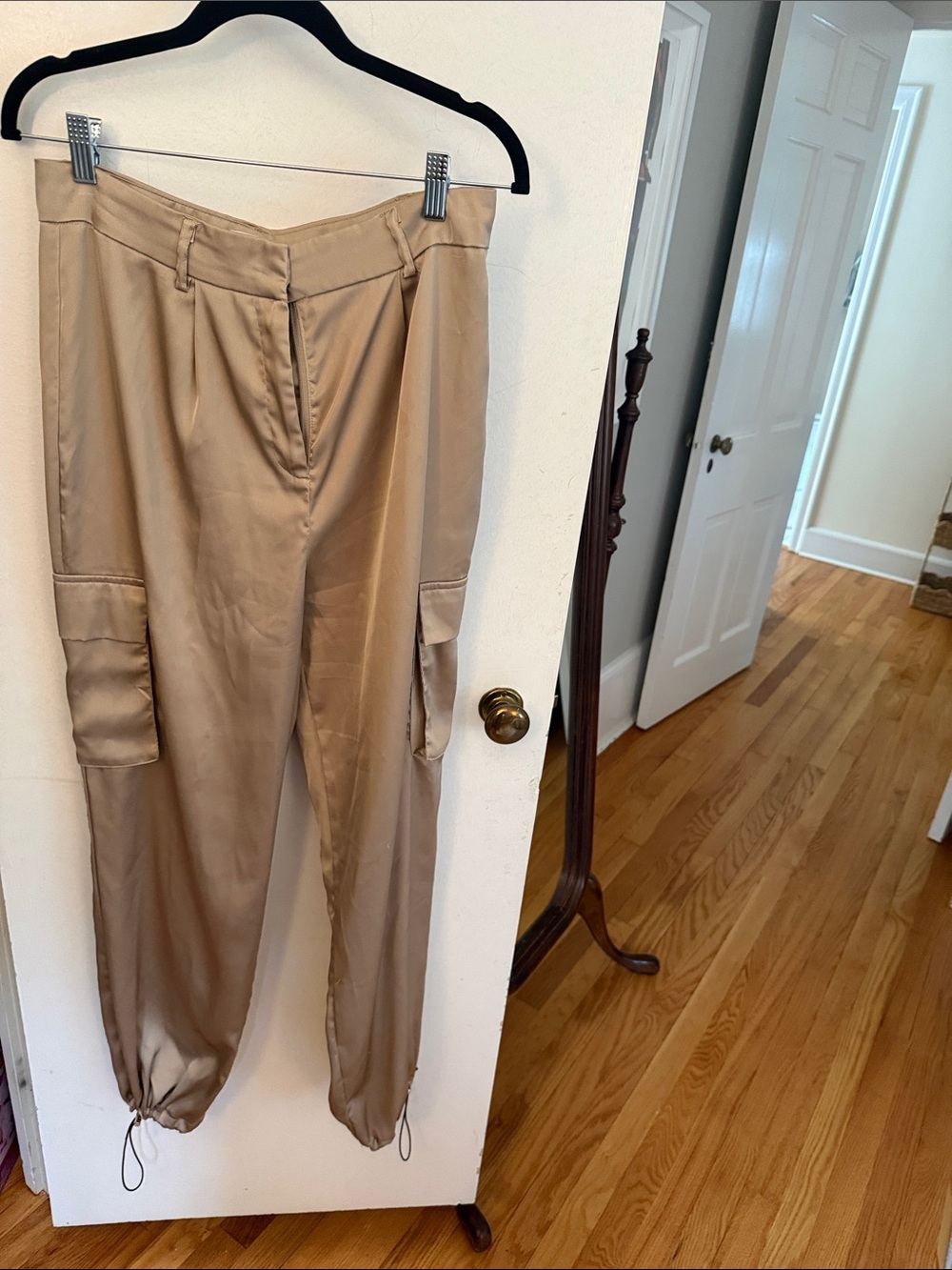 superdown Beige Satin Cargo Joggers